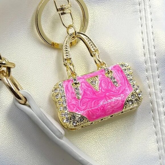 Sparkling Rhinestone Mini Handbag Keychain Purse Charm for Womens Bag or Car key - Picture 3 of 8